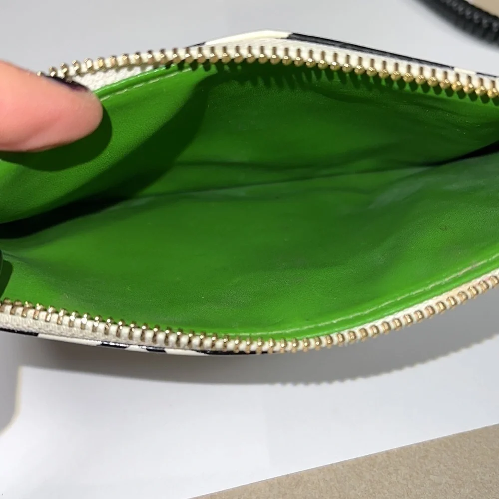 Kate Spade Large Zip Top Patent Clutch Pouch Bag Eyeglasses Theme